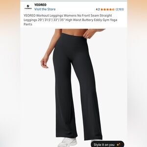 YEOREO Women's Black Wide-Leg Yoga Pants 33 in